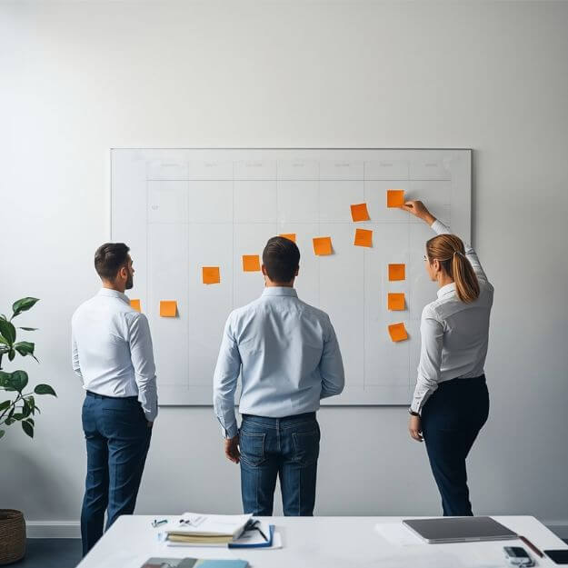 A team of regulatory experts planning the stages of a healthcare product's lifecycle